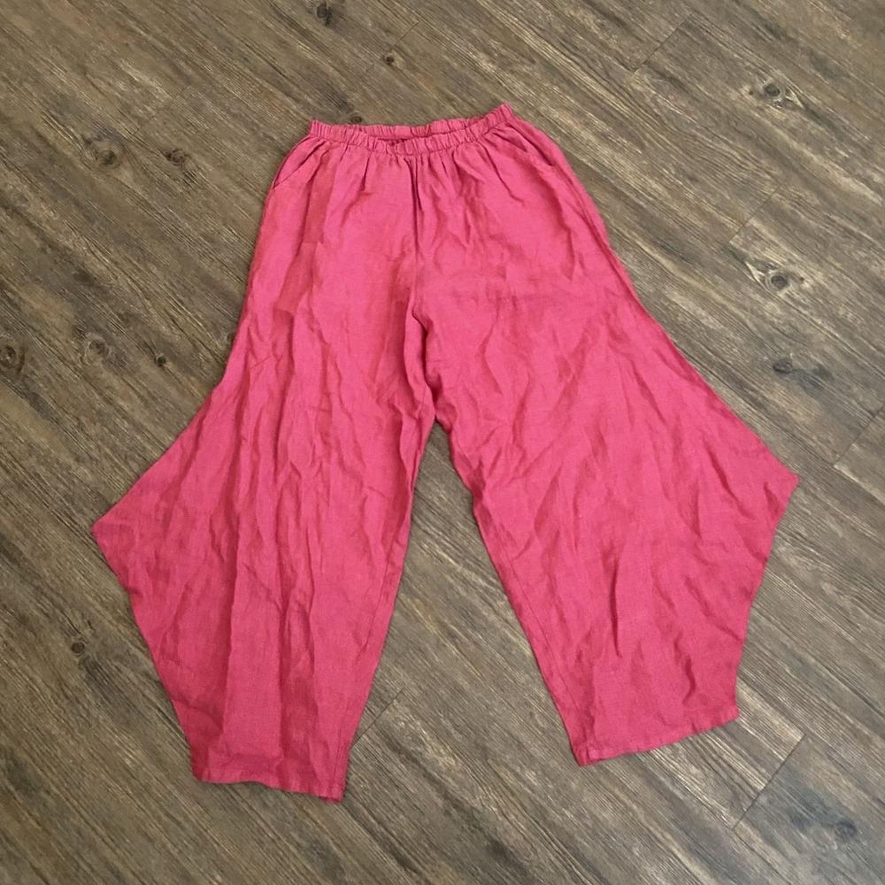 Bryn Walker Pink Harem Wide Leg Pants Linen Elastic Waist USA Womens Small S